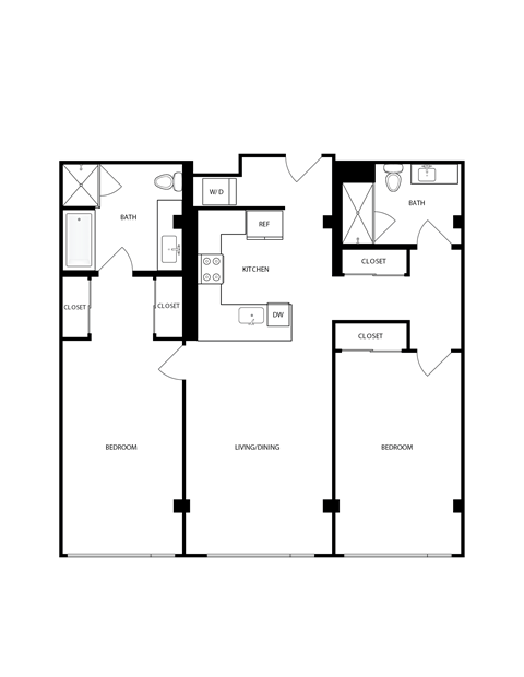 Floor plan for 2 beds, 2 baths, 1341 sqft